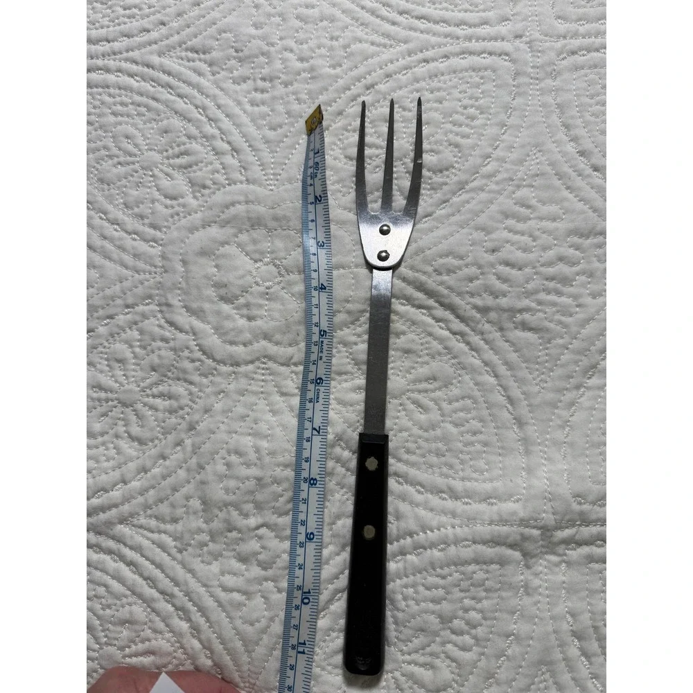 Ekco Forge Serving 3 Tine Fork  Black Stainless Steel Vintage  USA Made MCM